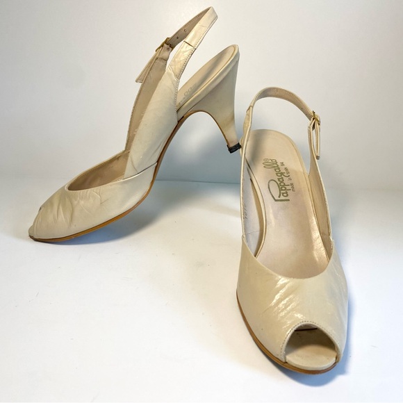 Vintage‎ Pappagallo Nude/Cream Leather Sling-back High Heel Pumps Peep-toe 7 N - Picture 7 of 8